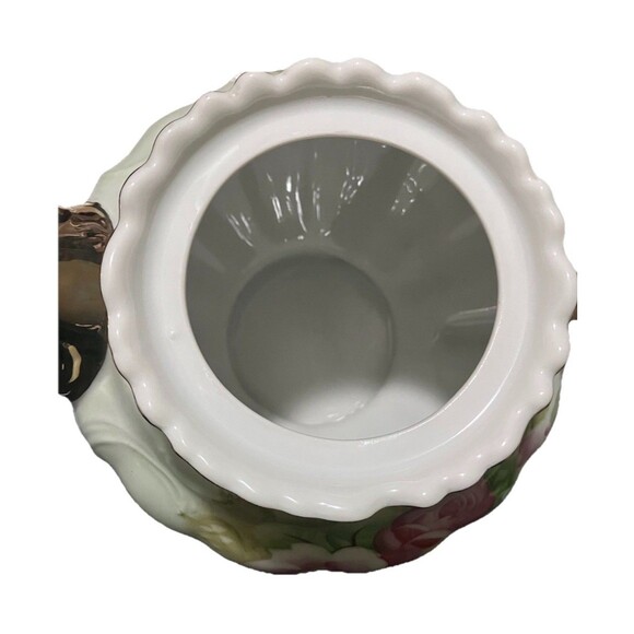 Teapot w/ Lid Heritage Green by Lefton VNTG Green Gold Trim and Pink Floral 792 - Picture 12 of 16